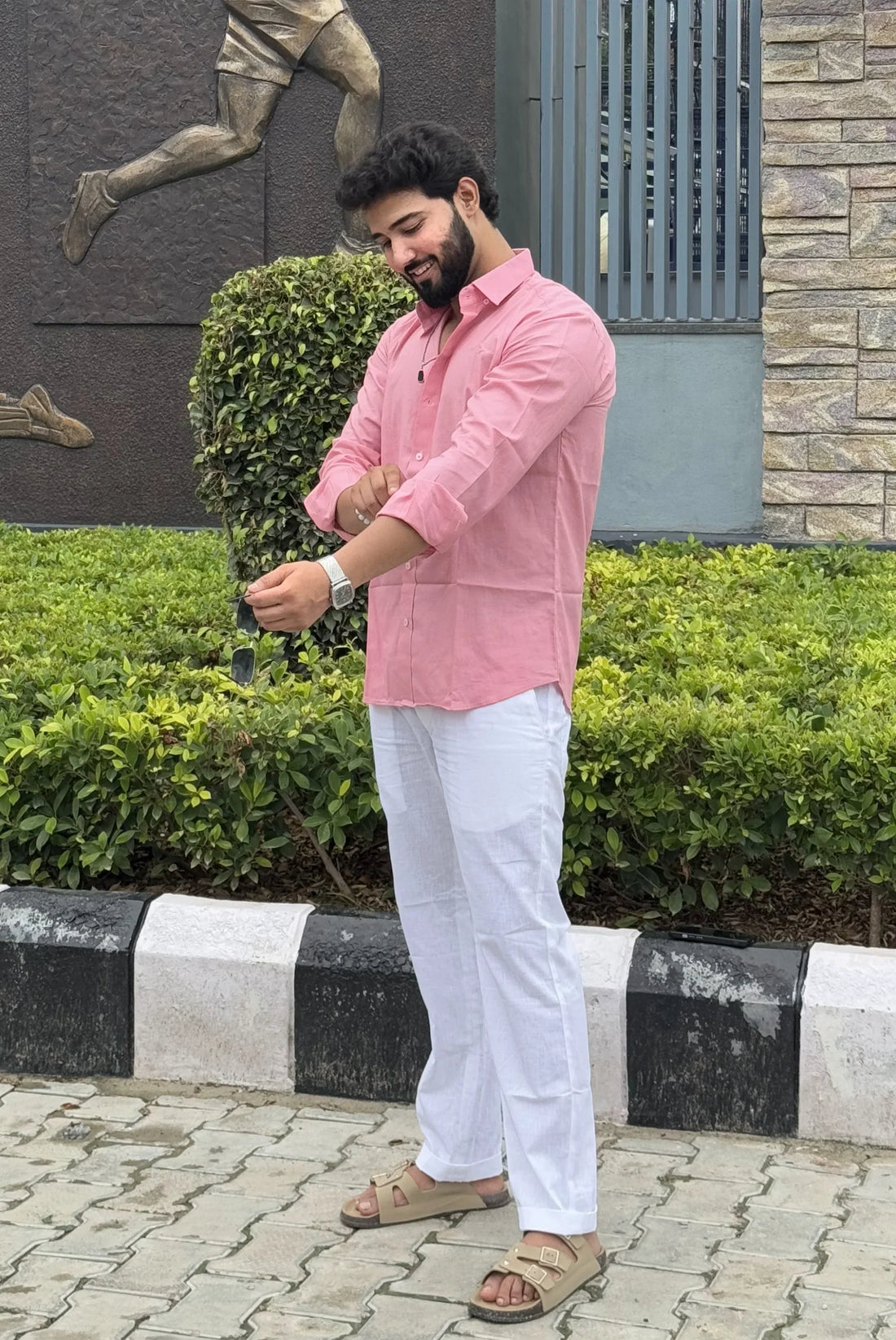 Classic Coastal Linen Top & Bottom Set Pink & White
